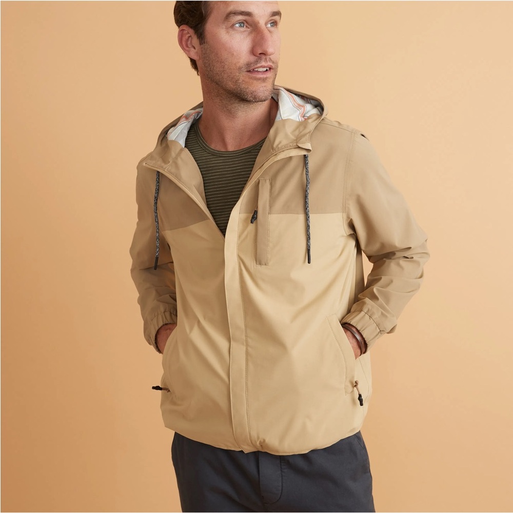 Marine Layer Men's Raleigh Beige/ Sand Hooded Windbreaker Jacket
